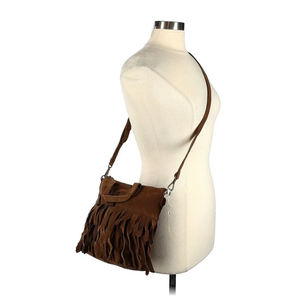 MADEWELL Deep Chestnut The Transport Crossbody: Suede Fringe Edition